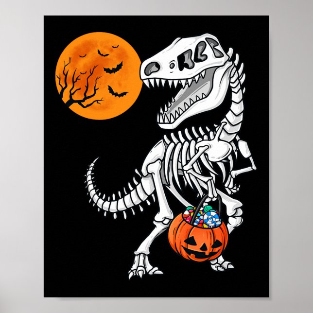 Póster Halloween Dinosaur T Rex Skeleton Scary Niños (Frente)