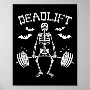 Póster Halloween divertida dice Skeleton Barbell Gym Work