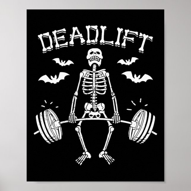 Póster Halloween divertida dice Skeleton Barbell Gym Work (Frente)