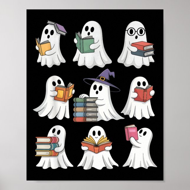 Póster Halloween: Divertido libro de fantasmas leyendo a  (Frente)