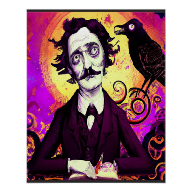 Póster Halloween, Edgar Allen Poe, Raven, Nevermore Post (Anverso)