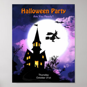 Póster Halloween en la casa asustada