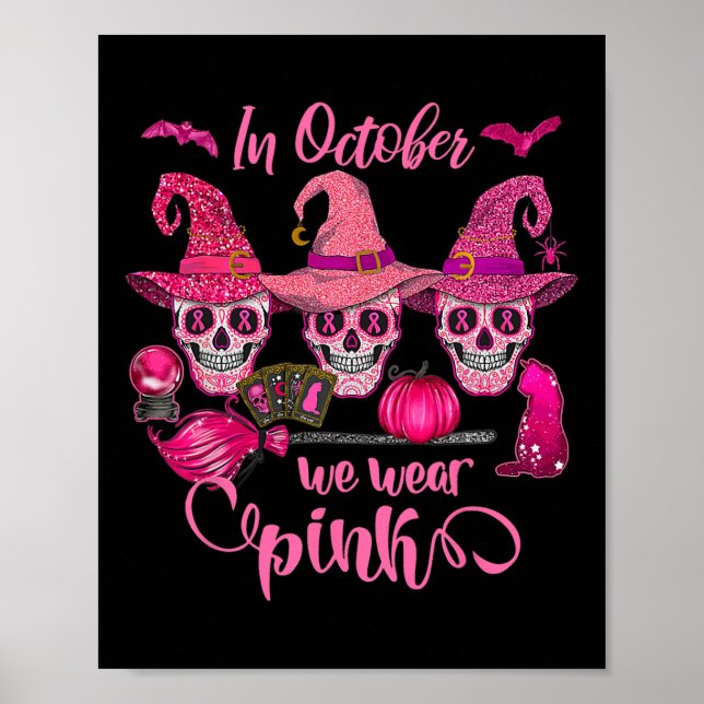 Póster Halloween En Octubre Usamos Awarene De Cáncer De M (Frente)