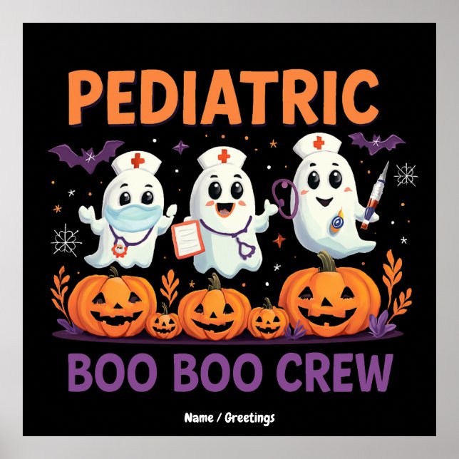 Póster Halloween Enfermera Pediátrica Boo Crew Funny Spoo (Frente)