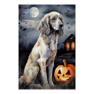 Póster Halloween English Setter with Pumpkins Scary