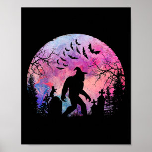 Póster Halloween Espectacular Sasquatch En El Cementerio