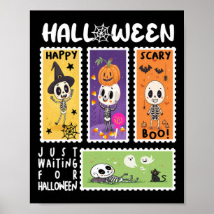 Póster Halloween Estampilla de retro Skeleton Halloween K