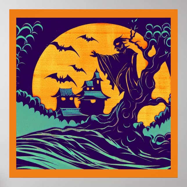 Póster Halloween - Estilo Woodcut 2 (Frente)