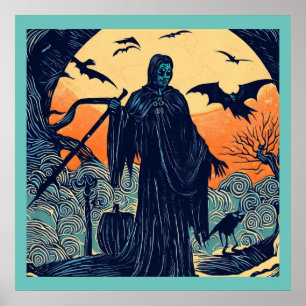 Póster Halloween - Estilo Woodcut 3