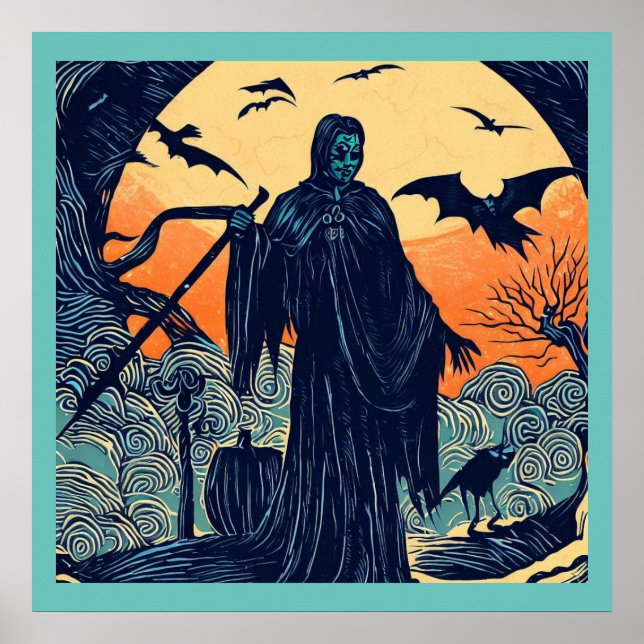 Póster Halloween - Estilo Woodcut 3 (Frente)