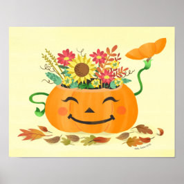 Póster Halloween Fall Floral Pumpkin Art Print