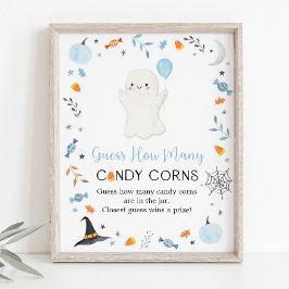 Póster Halloween fantasma azul adivina cuántos juegos