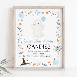 Póster Halloween fantasma azul adivina cuántos juegos