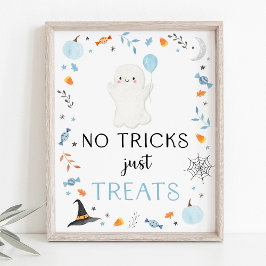 Póster Halloween fantasma azul No hay trucos solamente tr