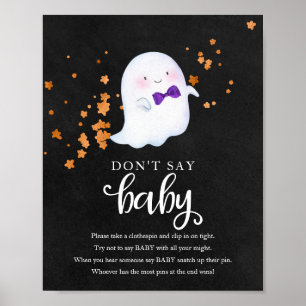 Póster Halloween Fantasma Baby Shower no dice Rótulo infa