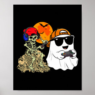 Póster Halloween Fantasma Niños jugando con miedo esquele