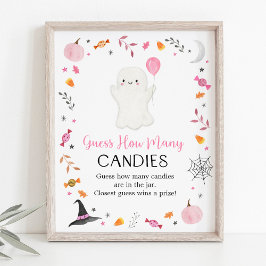 Póster Halloween fantasma rosa adivina cuántos juegos