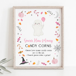Póster Halloween fantasma rosa adivina cuántos juegos