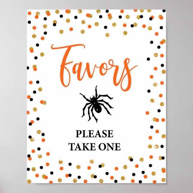 Póster Halloween Favor Fiesta Rótulo Naranja y Confetti N (Frente)