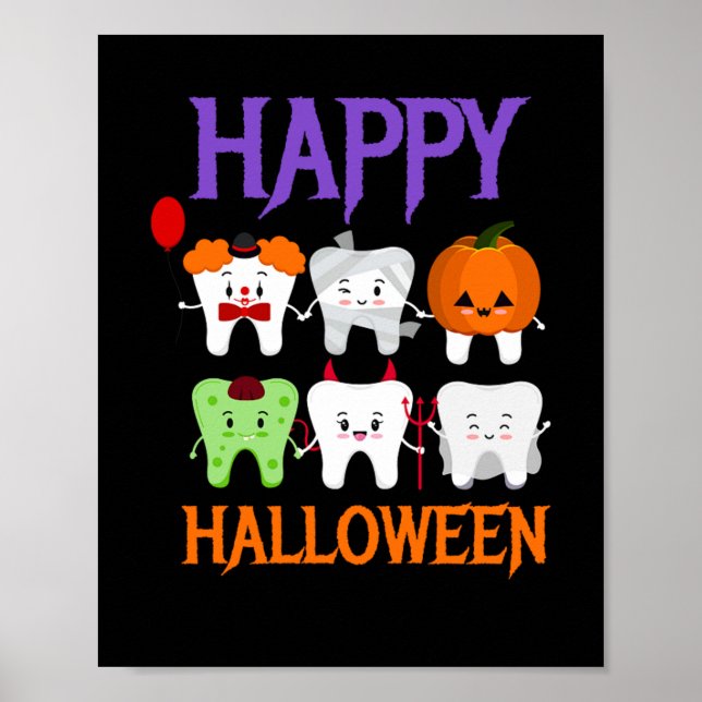 Póster Halloween feliz disfraz dental (Frente)