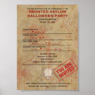 Póster Halloween, fiesta de asilo embrujado