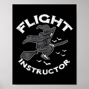 Póster Halloween Flight Instructor Witch Funny Costume Wo