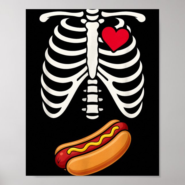 Póster Halloween Funny Skeleton Ribcage Hotdog Food Lover (Frente)