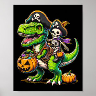 Póster Halloween Funny T Rex Dinosaur Pirate Boys Trick T