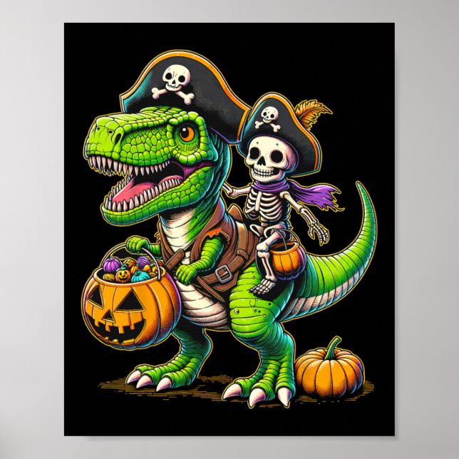 Póster Halloween Funny T Rex Dinosaur Pirate Boys Trick T (Frente)