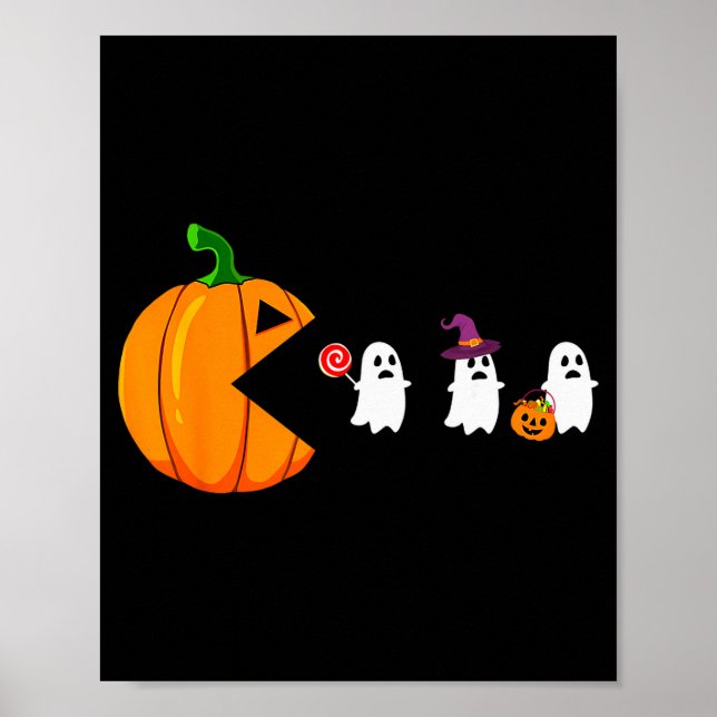 Póster Halloween Gamer Pumpkin Eating Ghost Costume Men B (Frente)