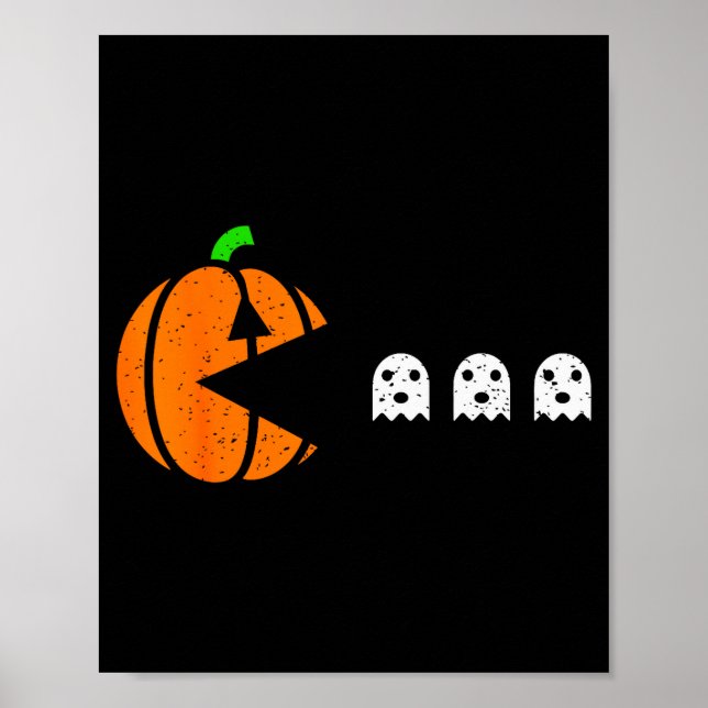 Póster Halloween Gamer Pumpkin Eating Ghost Costume Men B (Frente)