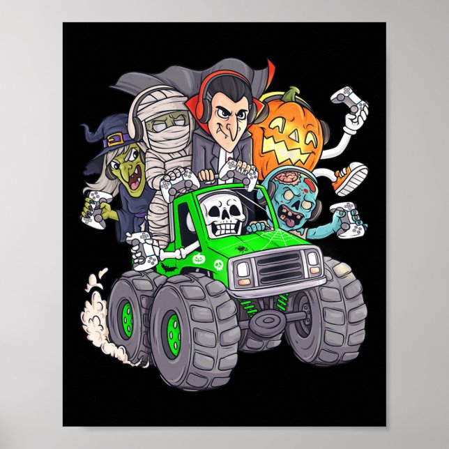Póster Halloween Gamer Skeleton Zombie Monster Camión Boy (Frente)