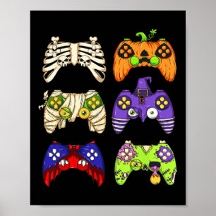 Póster Halloween Gaming Controller Hombres Niños Gamer Ha