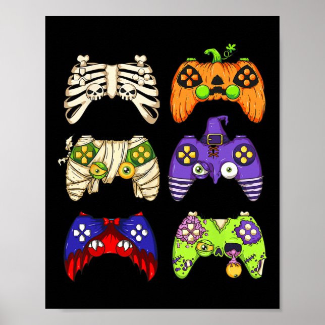 Póster Halloween Gaming Controller Hombres Niños Gamer Ha (Frente)