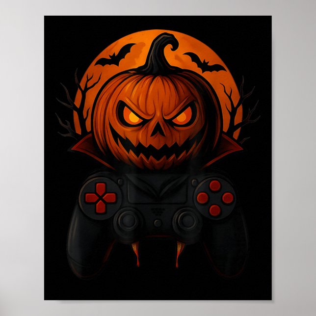 Póster Halloween Gaming Controller Soky Pumpkin Gamer Boy (Frente)