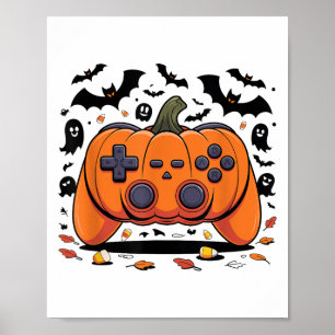 Póster Halloween Gaming Pumpkin Controller Spooky Video G