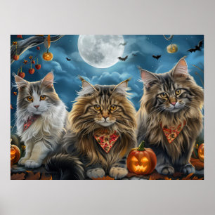 Póster Halloween gato siberiano espeluznante