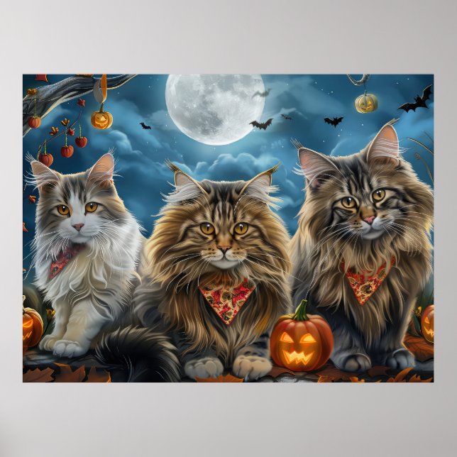 Póster Halloween gato siberiano espeluznante (Frente)