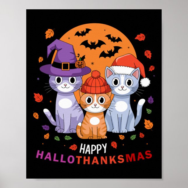 Póster Halloween Gats Navidades del Día de Acción de Grac (Frente)