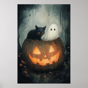 Póster Halloween Ghost and Cat SPA