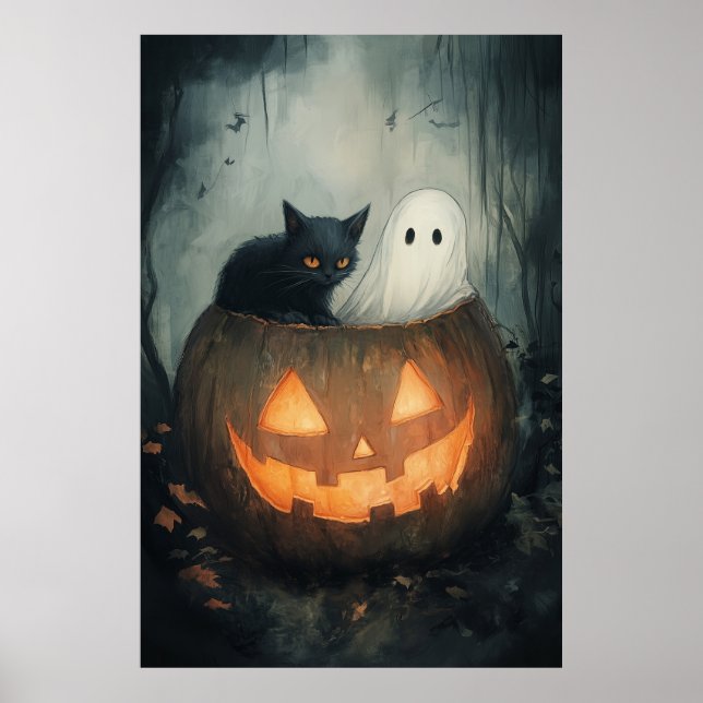 Póster Halloween Ghost and Cat SPA (Frente)