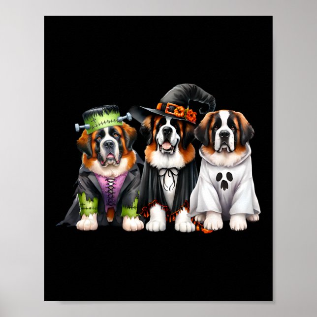 Póster Halloween Ghost Costume Perro de Bruja San Bernard (Frente)