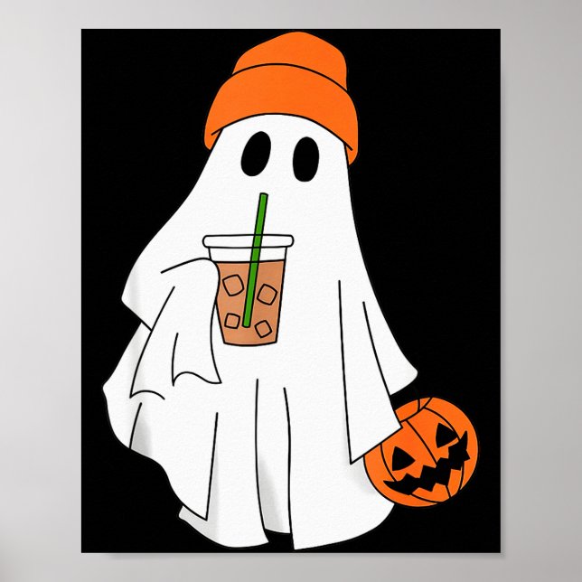 Póster Halloween Ghost Drinking Coffee Ghost Ice Coffee M (Frente)