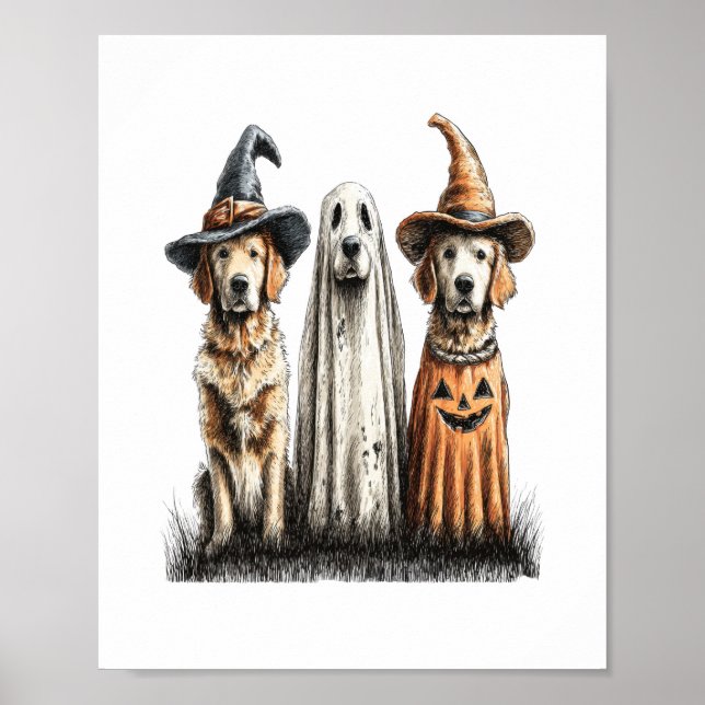 Póster Halloween Ghost Golden Retriever Dog (Frente)