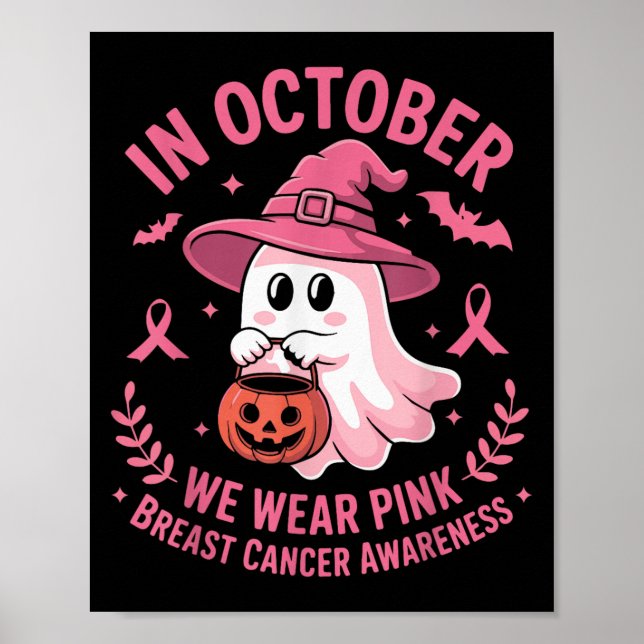 Póster Halloween Ghost In October We Wear Nk Breast Cance (Frente)