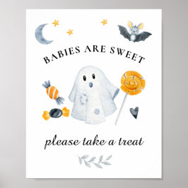 Póster Halloween Ghost Little Boo Baby Shower Sweets Sign