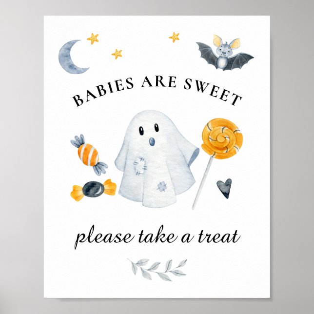 Póster Halloween Ghost Little Boo Baby Shower Sweets Sign (Frente)