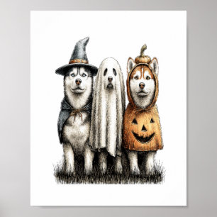 Póster Halloween Ghost Siberian Husky Dog