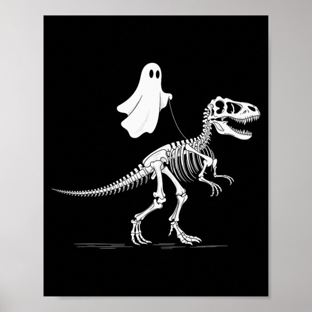 Póster Halloween Ghost Walking Dinosaur Skeleton T Rex Fu (Frente)