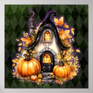 Póster Halloween Gothic Fall Hada Cottage Green Argyle